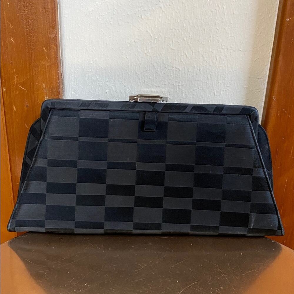 Vintage Palizzio New York Black Checkered Clutch Evening Cocktail Formal Party